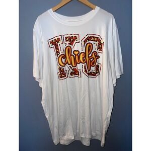 IBY Kansas City Chiefs Graphic T-Shirt White Leopard Print KC Script Mens 3XL